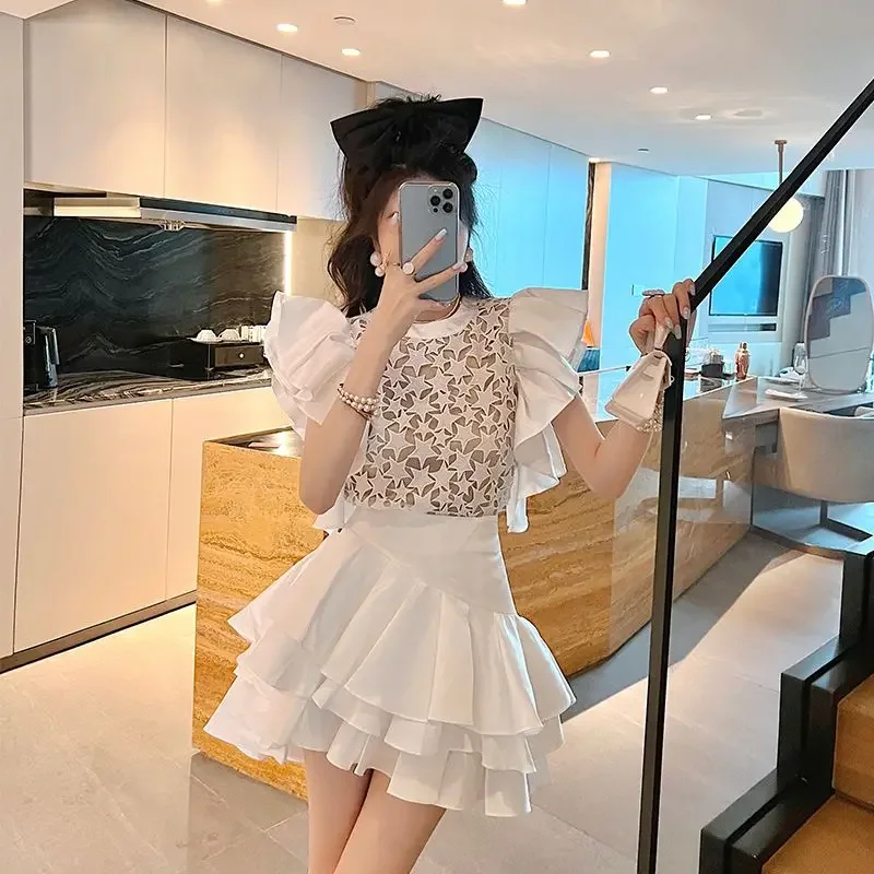 Ruffles Short Sleeve Lightly Cooked Skirt Women's Two Piece Set Kawaii Female Outfits The New Function of Matching Y2k Clothes
Ruffles Short Sleeve Lightly Cooked Skirt Women's Two Piece Set Kawaii Female Outfits The New Function of Matching Y2k Clothes