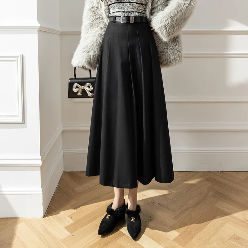 2025 Winter Woolen Pleated Skirt Woman Elegant Streetwear A-Line Maxi Long Skirts Vintage High Waist Office Black Women's Skirt
2025 Winter Woolen Pleated Skirt Woman Elegant Streetwear A-Line Maxi Long Skirts Vintage High Waist Office Black Women's Skirt
