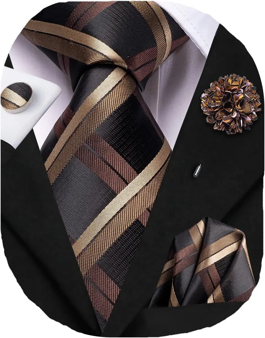 Mens Silk Striped Woven Necktie Set with Lapel Pin, Pocket Square & Cufflinks for Wedding Party
Mens Silk Striped Woven Necktie Set with Lapel Pin, Pocket Square & Cufflinks for Wedding Party