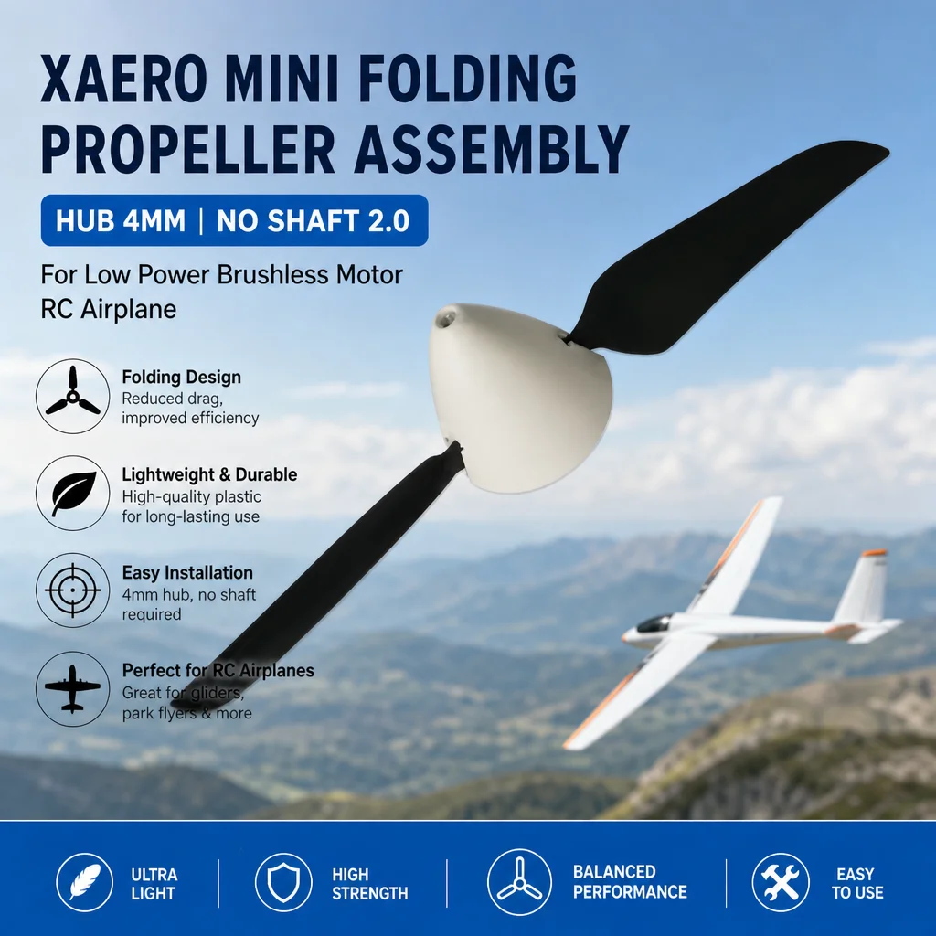 XAERO 1 Set Plastic Mini Folding Propeller Assembly HUB4mm No Shaft 2.0 for Low Power Brushless Motor RC Airplane
XAERO 1 Set Plastic Mini Folding Propeller Assembly HUB4mm No Shaft 2.0 for Low Power Brushless Motor RC Airplane