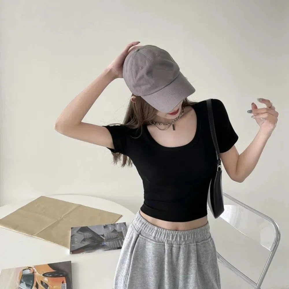 Soft Basic Short Sleeve T Shirt Solid Color Round Neck Slim Crop Tops Undershirts Y2k Tees Shirts Women Summer
Soft Basic Short Sleeve T Shirt Solid Color Round Neck Slim Crop Tops Undershirts Y2k Tees Shirts Women Summer