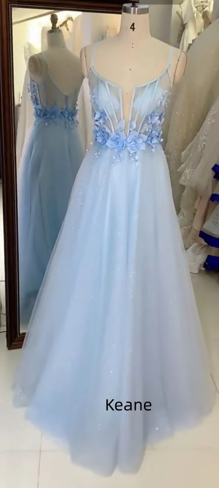 Небесно-голубые вечерние платья с тонкими бретелями и глубоким V-образным вырезом, платья на заказ для особых случаев, выпускные платья
Небесно-голубые вечерние платья с тонкими бретелями и глубоким V-образным вырезом, платья на заказ для особых случаев, выпускные платья