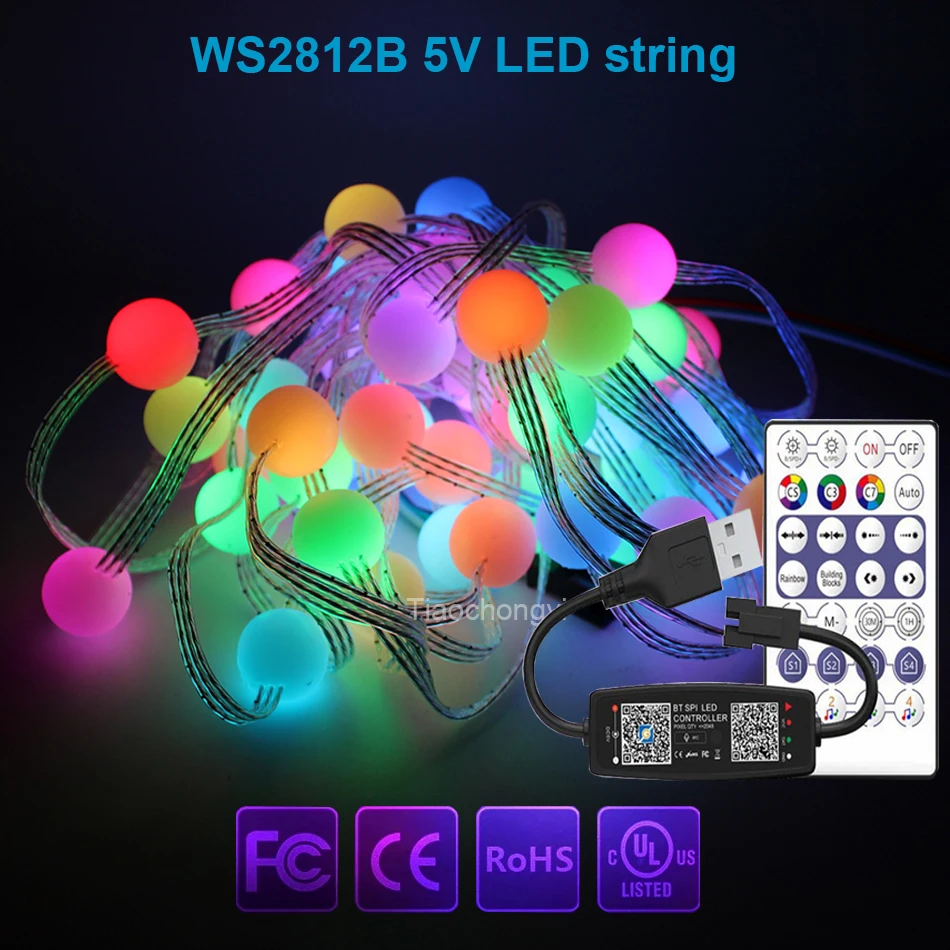 DC5V WS2812 LED strip light stirng RGB Dream Full Color Round Ball String with 28Key APP control music Lights Christmas Party
DC5V WS2812 LED strip light stirng RGB Dream Full Color Round Ball String with 28Key APP control music Lights Christmas Party