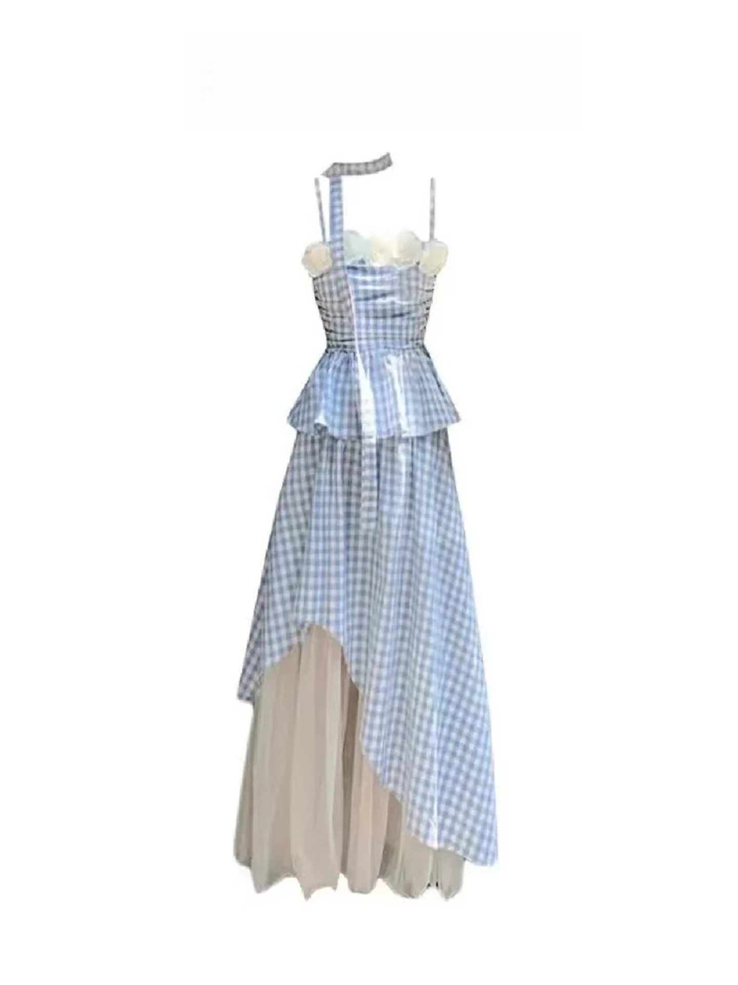 Summer Plaid Halter Top And Skirt Set Women's Vacation Style Uneven Hem Two-Piece Suit Sweet Style Long Sleeve Casual Wear
Summer Plaid Halter Top And Skirt Set Women's Vacation Style Uneven Hem Two-Piece Suit Sweet Style Long Sleeve Casual Wear