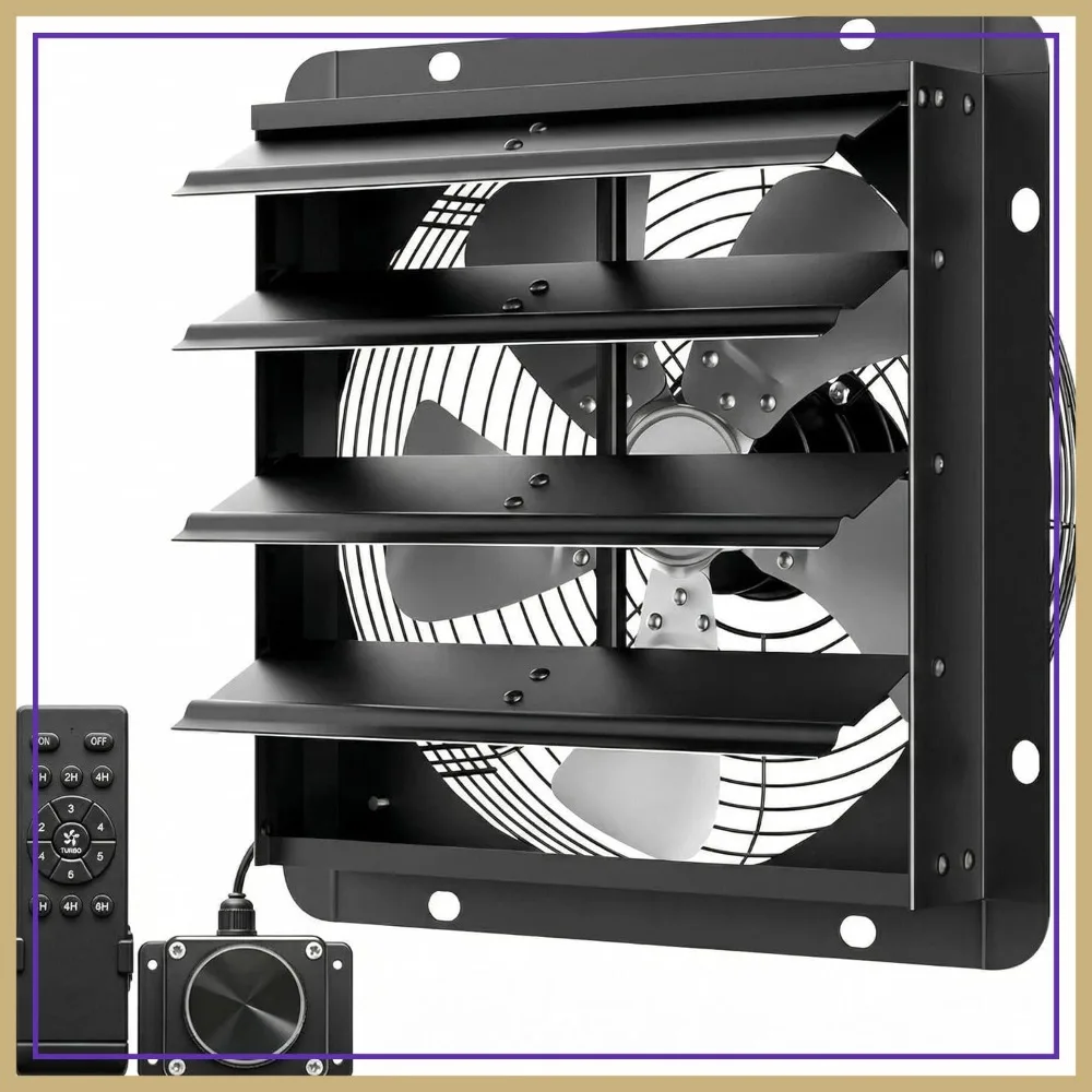 12-Inch 5-Blade EC Shutter Exhaust Fan with Remote - 1580 CFM Quiet Garage Ventilation 18 Speed 1-8H Timer
12-Inch 5-Blade EC Shutter Exhaust Fan with Remote - 1580 CFM Quiet Garage Ventilation 18 Speed 1-8H Timer