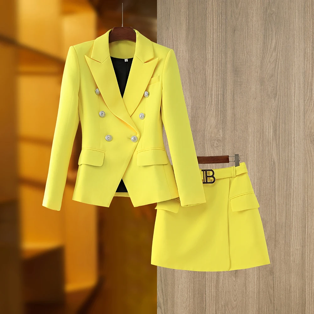 Women Yellow Double-breasted Business Blazer Skirt All Match Suit Office Lady 2 Pieces Set with Belt
Women Yellow Double-breasted Business Blazer Skirt All Match Suit Office Lady 2 Pieces Set with Belt