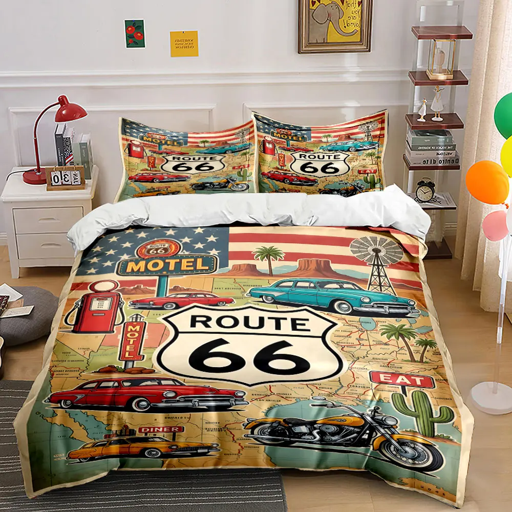 Retro Route 66 Scene Illustration Pattern Duvet Cover Set Digital Print Colorful Polyester Bedding with Zipper Closur for gifts
Retro Route 66 Scene Illustration Pattern Duvet Cover Set Digital Print Colorful Polyester Bedding with Zipper Closur for gifts