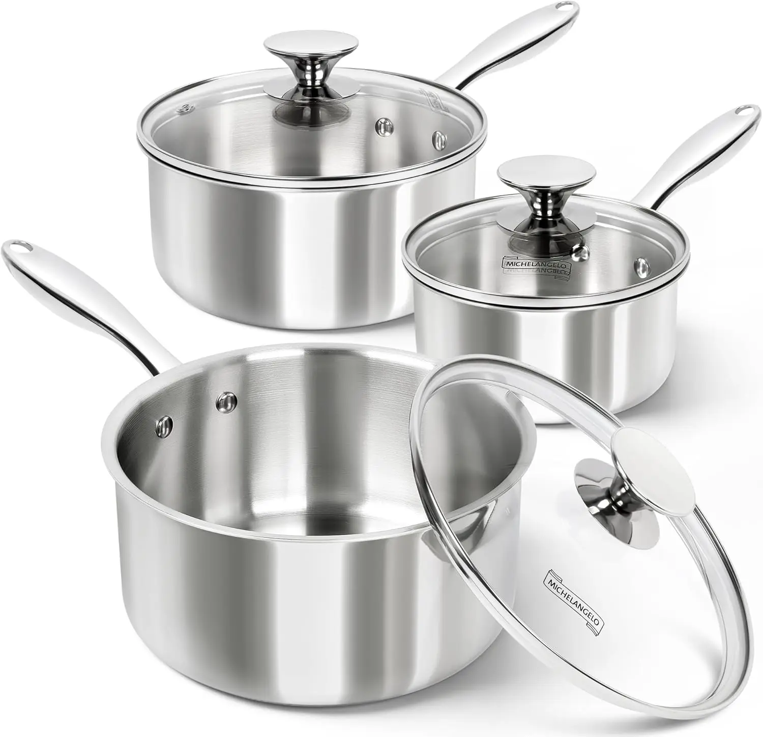Triply Stainless Steel Saucepan Set with Lids, 6pcs Induction Compatible Pots for Kitchen Cooking
Triply Stainless Steel Saucepan Set with Lids, 6pcs Induction Compatible Pots for Kitchen Cooking