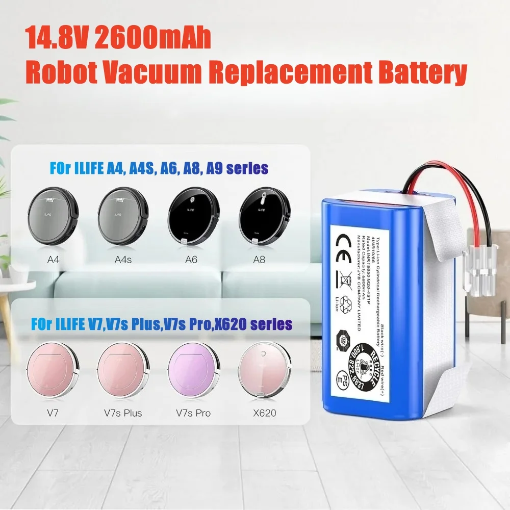 14.8V 2.6Ah Robot Vacuum Battery for iLife A4, A40, A4S, A6, A8, V7, V7s V7s pro v50 pro W400 Robot INR18650 M26-4S1P Batteries
14.8V 2.6Ah Robot Vacuum Battery for iLife A4, A40, A4S, A6, A8, V7, V7s V7s pro v50 pro W400 Robot INR18650 M26-4S1P Batteries