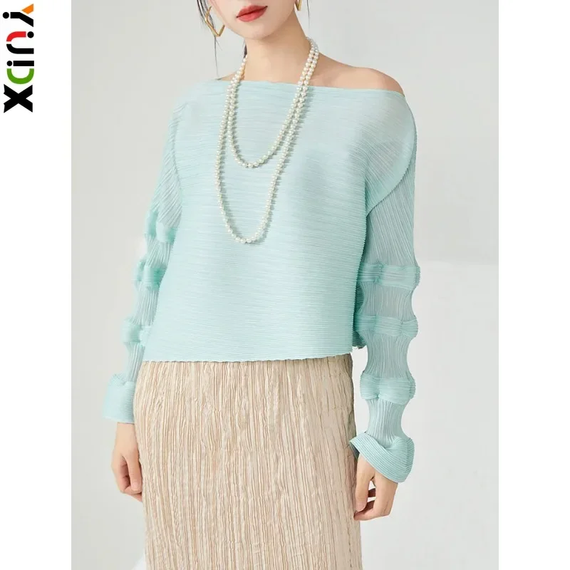 YUDX Miyake Women Pleated T-shirt Fashion Slash Neck Long Sleeves Design Loose Solid Color Tops Casual 2024 Spring New
YUDX Miyake Women Pleated T-shirt Fashion Slash Neck Long Sleeves Design Loose Solid Color Tops Casual 2024 Spring New