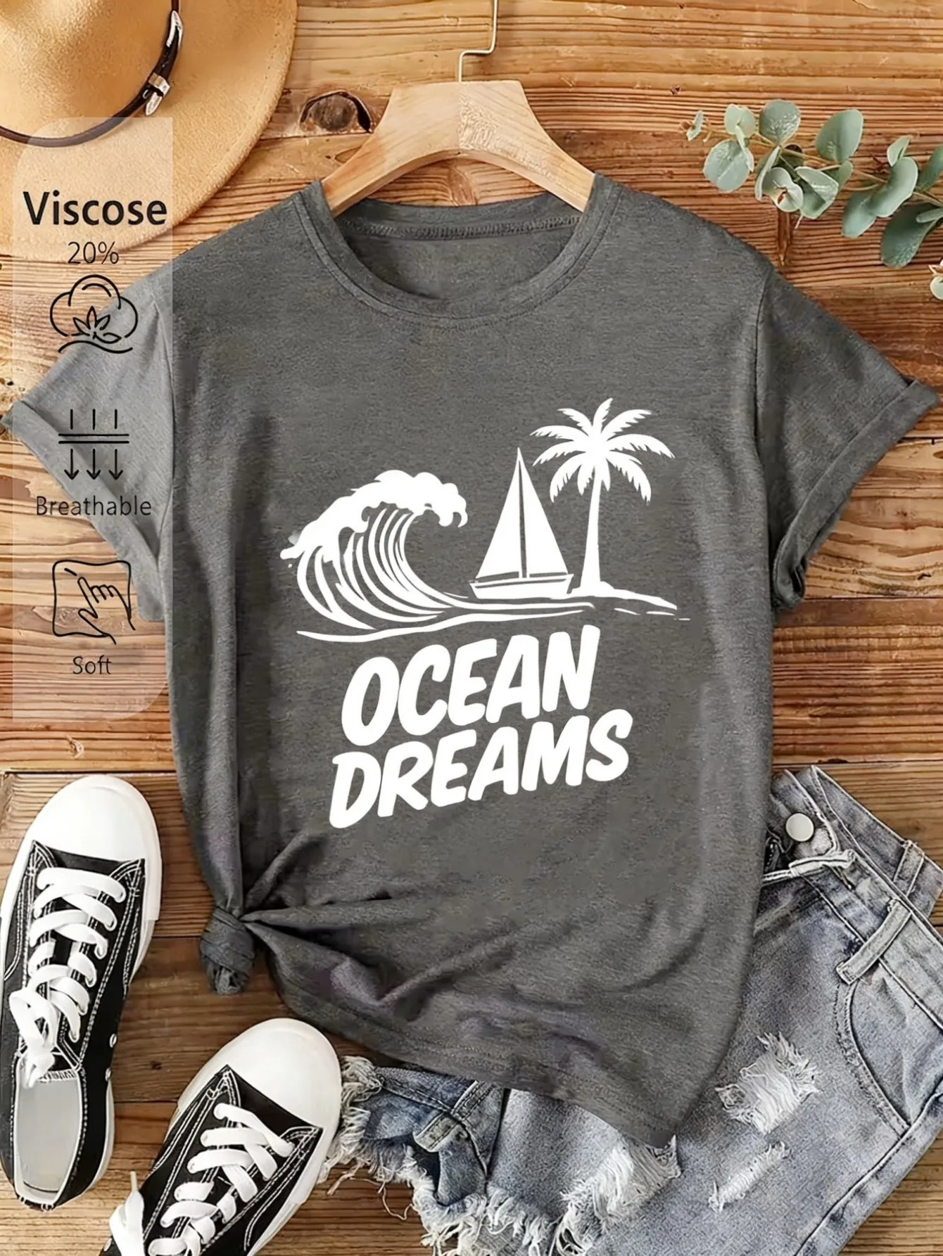 Plus size women's short sleeve T-shirt Ocean Dreams Wave Sail Palm comfortable soft fabric summer outfit women's clothing
Plus size women's short sleeve T-shirt Ocean Dreams Wave Sail Palm comfortable soft fabric summer outfit women's clothing