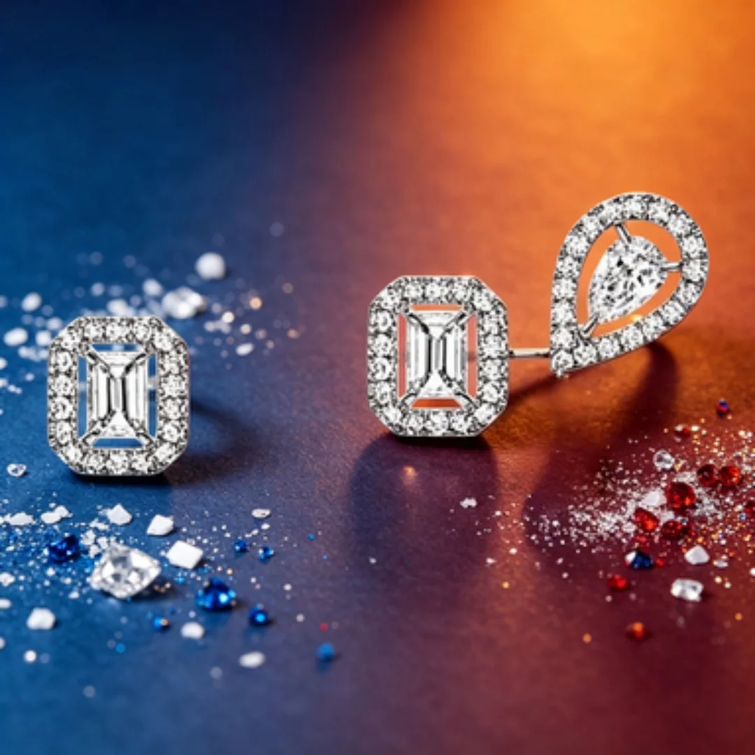 Banquet high-end earrings with geometric water droplets and diamond studded long earrings
Banquet high-end earrings with geometric water droplets and diamond studded long earrings