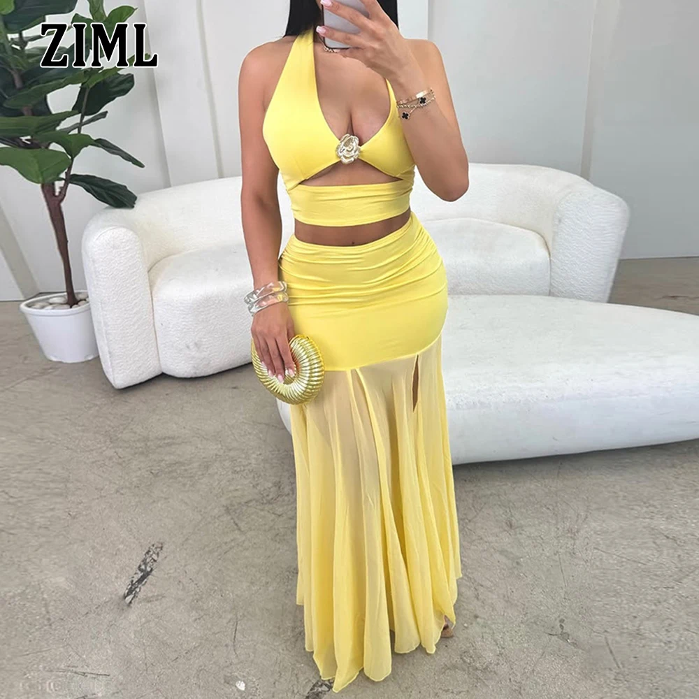 ZIML Solid Sexy Two Piece Sets for Women for Women Halter Sleeveless Short Tops High Waist Spliced Folds Skirts Chic Set Female
ZIML Solid Sexy Two Piece Sets for Women for Women Halter Sleeveless Short Tops High Waist Spliced Folds Skirts Chic Set Female