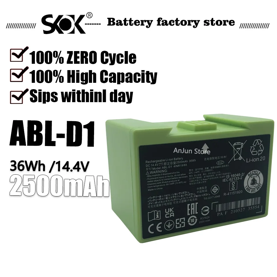 ABL-D1 14.4V 2500MAH Authentic Replacement Parts - Lithium Ion Battery for Roomba e & i Series Robot Vacuums i3+ i4+ i7+ i8+
ABL-D1 14.4V 2500MAH Authentic Replacement Parts - Lithium Ion Battery for Roomba e & i Series Robot Vacuums i3+ i4+ i7+ i8+