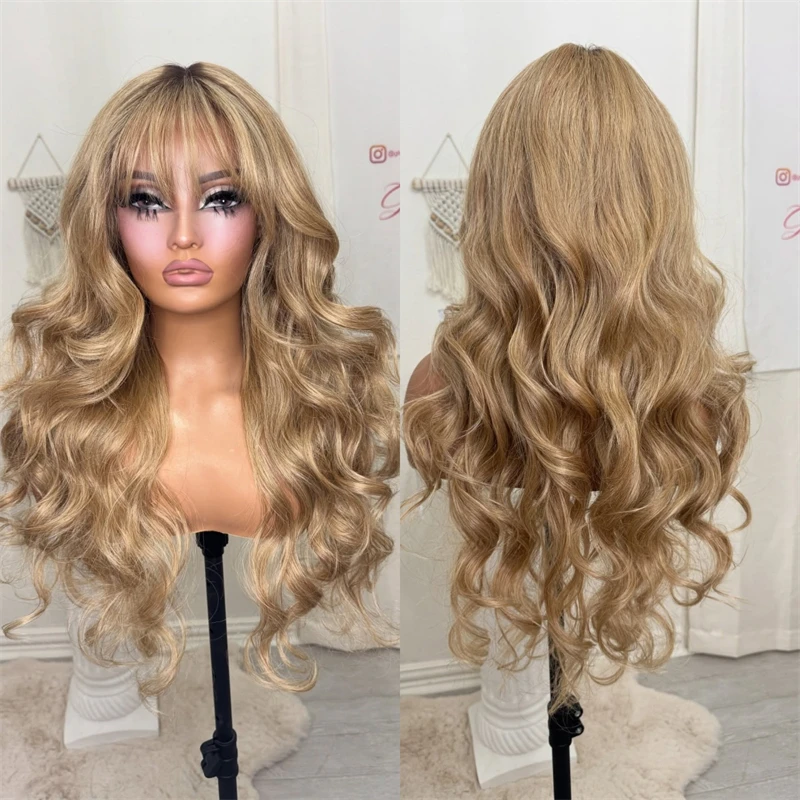 Heat Resistant Fiber Wig 26'' Ombre Caramel Honey Brown HD Invisible Synthetic Lace Front Wig with Bangs Highlight Wig for Women
Heat Resistant Fiber Wig 26'' Ombre Caramel Honey Brown HD Invisible Synthetic Lace Front Wig with Bangs Highlight Wig for Women