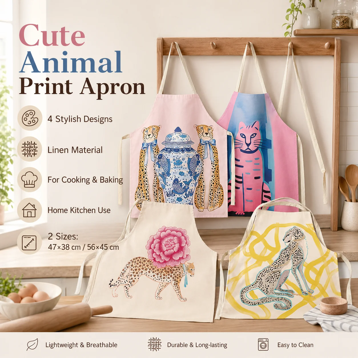 Elegant Chinoiserie Leopard Linen Apron 2D Flat Print Vintage Vase Floral Cooking Pinafore for Women Home Kitchen Baking 56x45
Elegant Chinoiserie Leopard Linen Apron 2D Flat Print Vintage Vase Floral Cooking Pinafore for Women Home Kitchen Baking 56x45