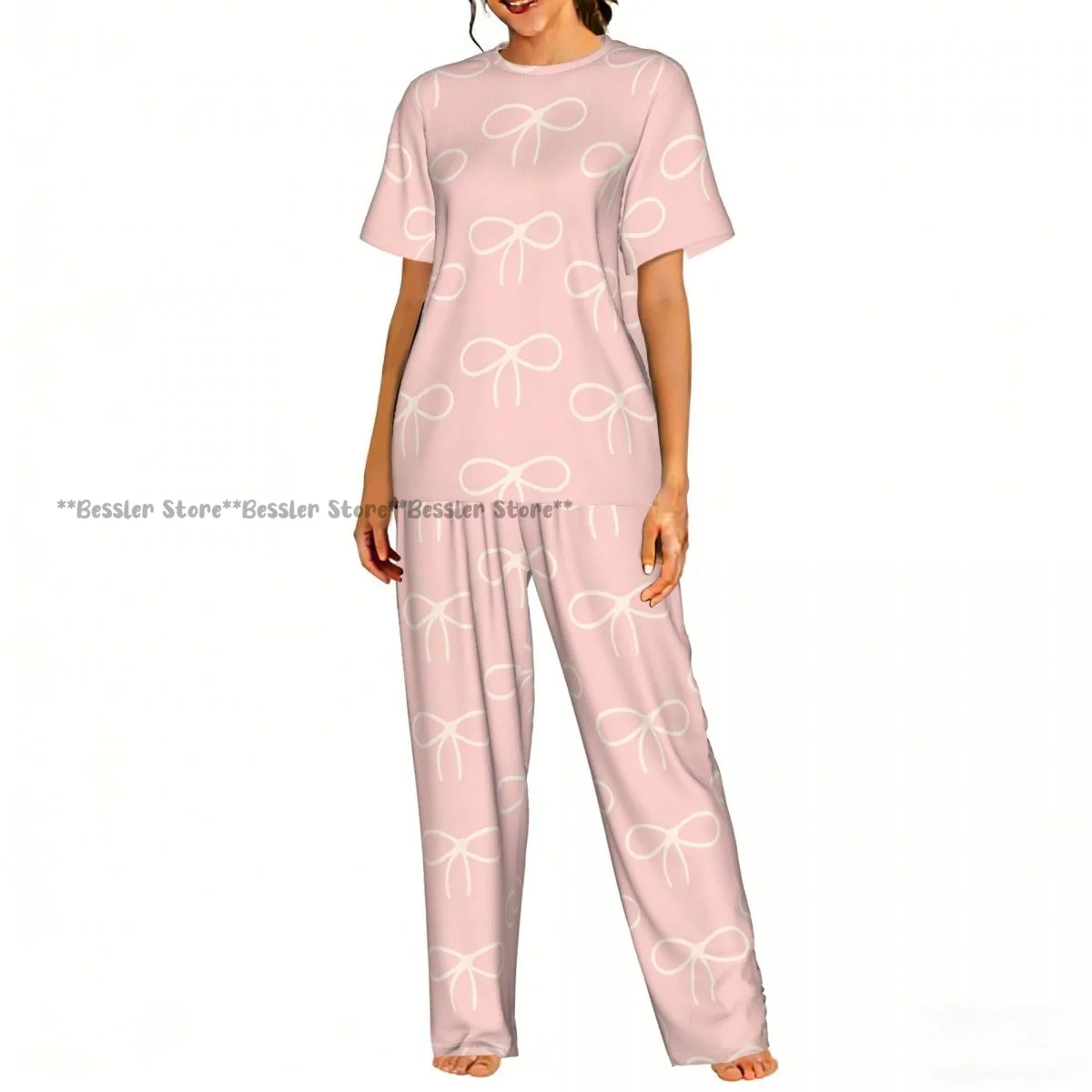 Women's 2-piece set Cute Pink Tones With Bows Pajamas Short sleeved Top and Pants Sleepwear
Women's 2-piece set Cute Pink Tones With Bows Pajamas Short sleeved Top and Pants Sleepwear