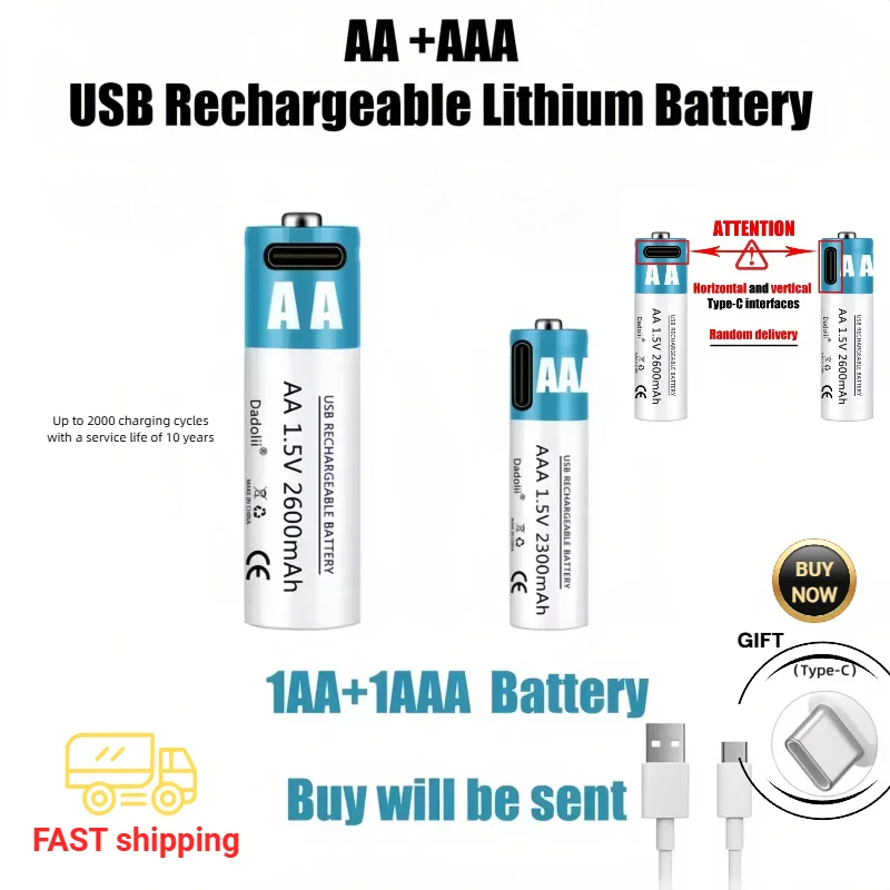 New AAA 1.5V 2300mAh/1.5V AA 2600mAh Rechargeable USB fast charging Li ion battery flashlight toy watch MP3 player replace Ni MH
New AAA 1.5V 2300mAh/1.5V AA 2600mAh Rechargeable USB fast charging Li ion battery flashlight toy watch MP3 player replace Ni MH
