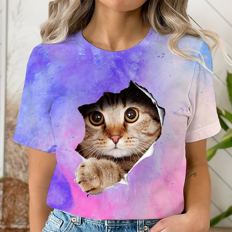 Cute Cat Print T-shirts For Women Summer Lovely Short Sleeve Casual Round Neck Tie Dye T shirt Ladies Clothes Tops
Cute Cat Print T-shirts For Women Summer Lovely Short Sleeve Casual Round Neck Tie Dye T shirt Ladies Clothes Tops