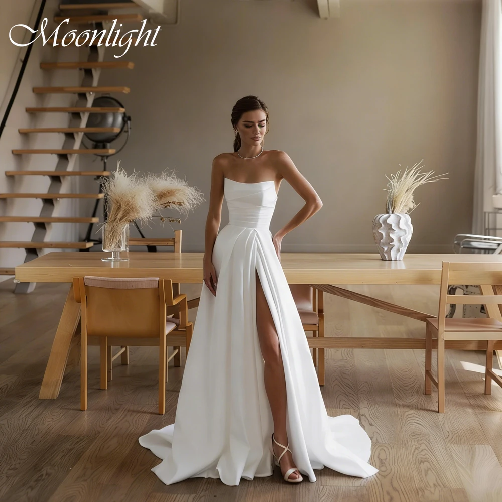 Elegant Pleat Sleeveless A-Line Wedding Dress Women 2026 Strapless Open Back High Slit Sweep Train Vestidos De Novia Customized
Elegant Pleat Sleeveless A-Line Wedding Dress Women 2026 Strapless Open Back High Slit Sweep Train Vestidos De Novia Customized