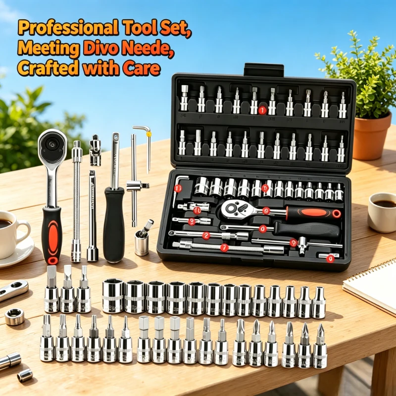 46Pcs 1/4 Inch Ratchet Socket Wrench Set, Portable Black Hardware Kit for Auto Repair and Household DIY Maintenance
46Pcs 1/4 Inch Ratchet Socket Wrench Set, Portable Black Hardware Kit for Auto Repair and Household DIY Maintenance