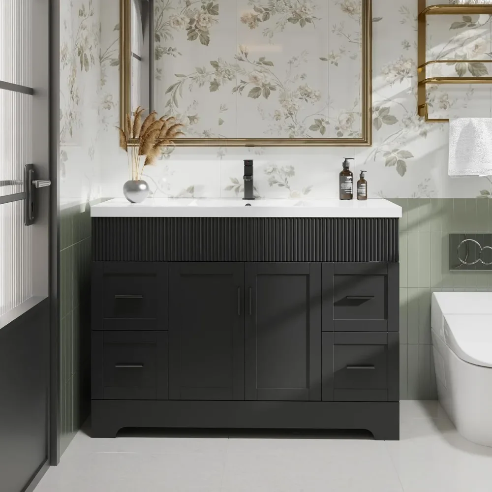 48" Bathroom Vanities Sink Combo, W/Decorative Wave Lines, Undermount Double Sink, Modern Bathroom Drawered Cabinet
48" Bathroom Vanities Sink Combo, W/Decorative Wave Lines, Undermount Double Sink, Modern Bathroom Drawered Cabinet