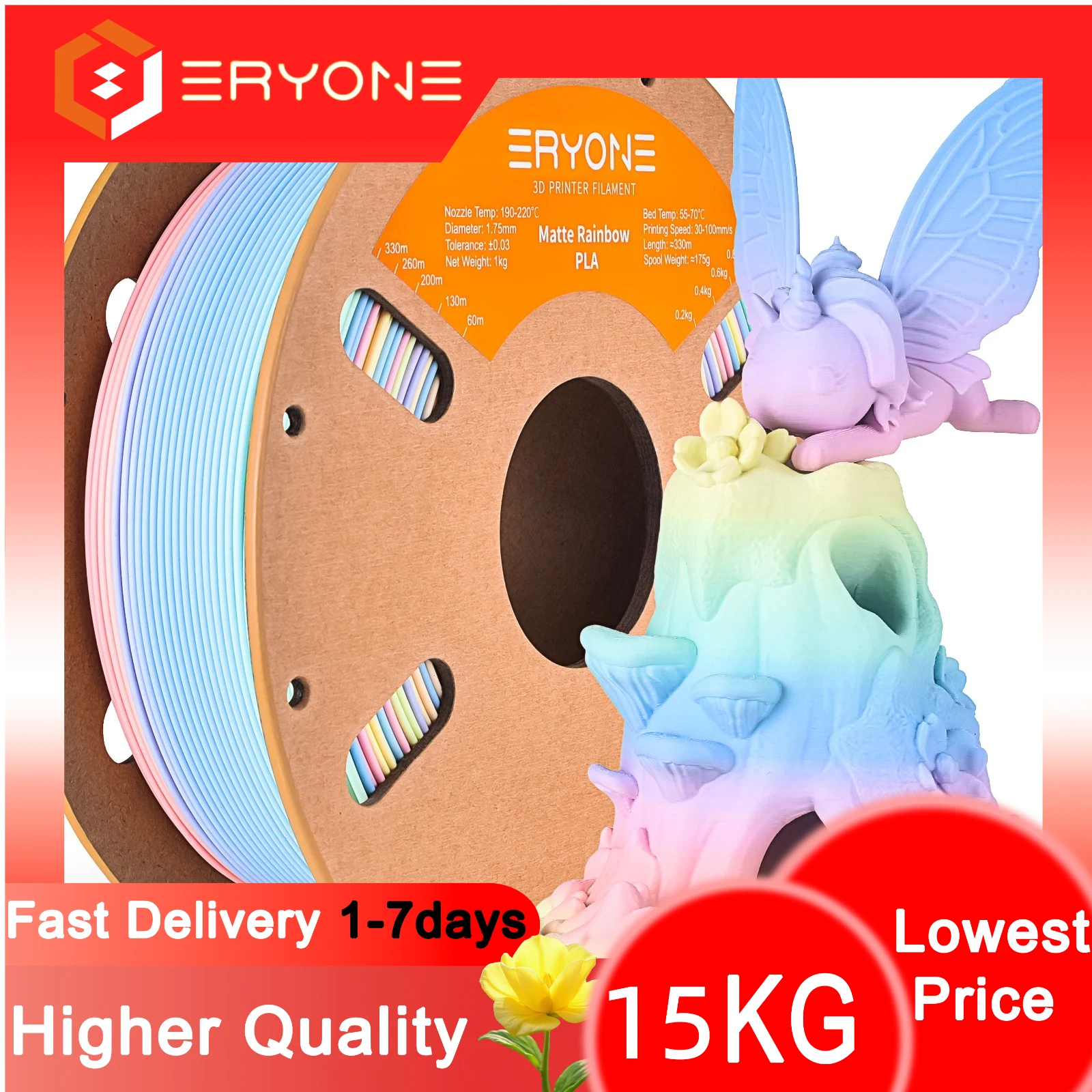 Филамент ERYONE 15 кг PLA матовый радужный 1,75 мм ±0,03 мм для 3D-принтера, акварельный филамент цвета макарон, высокое качество, катушка 1 кг
Филамент ERYONE 15 кг PLA матовый радужный 1,75 мм ±0,03 мм для 3D-принтера, акварельный филамент цвета макарон, высокое качество, катушка 1 кг