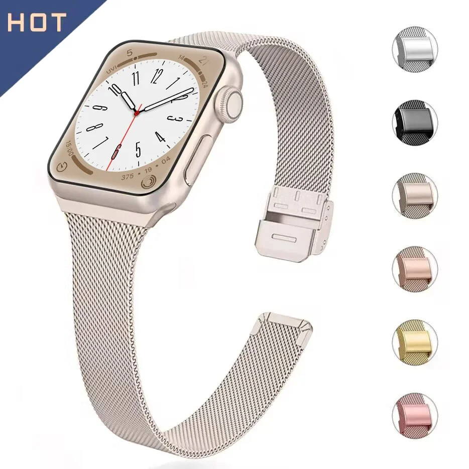 Тонкий браслет Металлический ремешок для Apple Watch 9 8 7 6 SE 5 4 38 40 41 45 49 мм Миланский ремешок из ультра нержавеющей стали для iwatch 42 44 мм
Тонкий браслет Металлический ремешок для Apple Watch 9 8 7 6 SE 5 4 38 40 41 45 49 мм Миланский ремешок из ультра нержавеющей стали для iwatch 42 44 мм