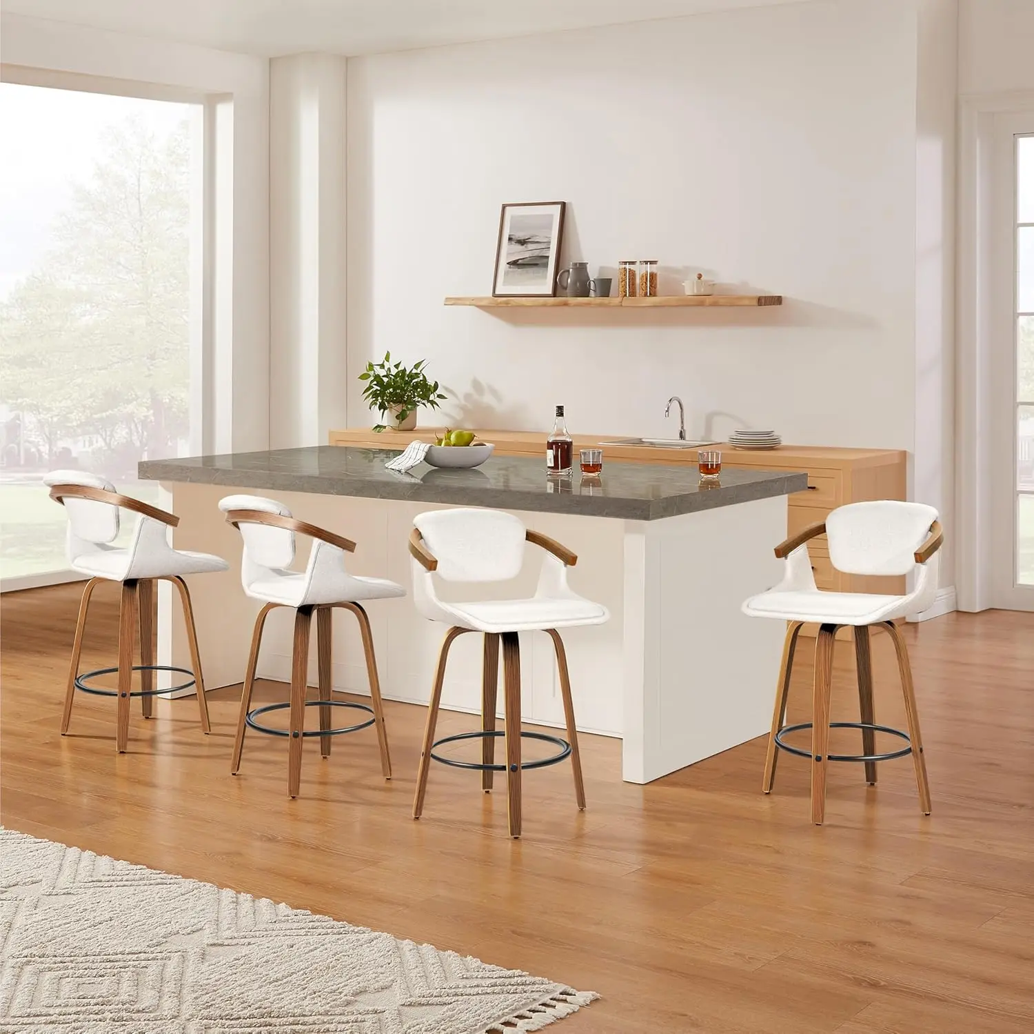 Bar Stools Set Of 4 - Swivel Bar Height Stools With Walnut Bentwood Fabric Upholstered Kitchen Stool Soft Cushion, Customized
Bar Stools Set Of 4 - Swivel Bar Height Stools With Walnut Bentwood Fabric Upholstered Kitchen Stool Soft Cushion, Customized