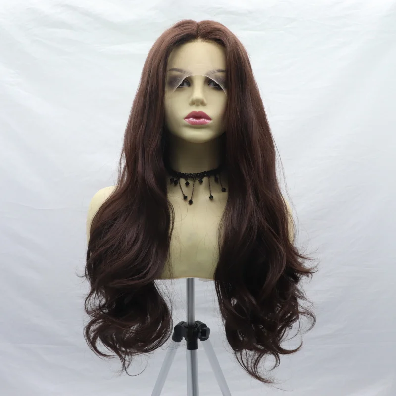 Women's hand-crafted lace front wig, brown, large wavy long curly hair, matte high-temperature synthetic fiber, European and Ame
Women's hand-crafted lace front wig, brown, large wavy long curly hair, matte high-temperature synthetic fiber, European and Ame