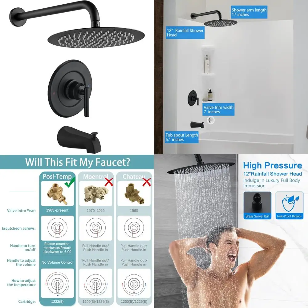 12-Inch Rainfall Showerhead Replacement Kit with Shower Handle and Tub Spout, Excluding Valve and Cartridge, Suitable for Shower
12-Inch Rainfall Showerhead Replacement Kit with Shower Handle and Tub Spout, Excluding Valve and Cartridge, Suitable for Shower