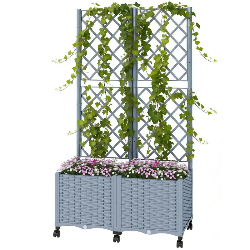 Planter Box with Trellis, Self Watering Raised Garden Bed with Lockable Wheels and Drainage Holes, Gray
Planter Box with Trellis, Self Watering Raised Garden Bed with Lockable Wheels and Drainage Holes, Gray