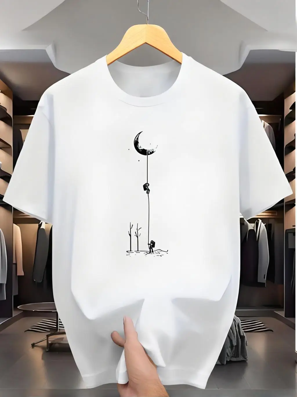 100% summer polyester fiber casual loose T-shirt, men's short sleeved fashionable T-shirt, plus size moon print and round neck
100% summer polyester fiber casual loose T-shirt, men's short sleeved fashionable T-shirt, plus size moon print and round neck