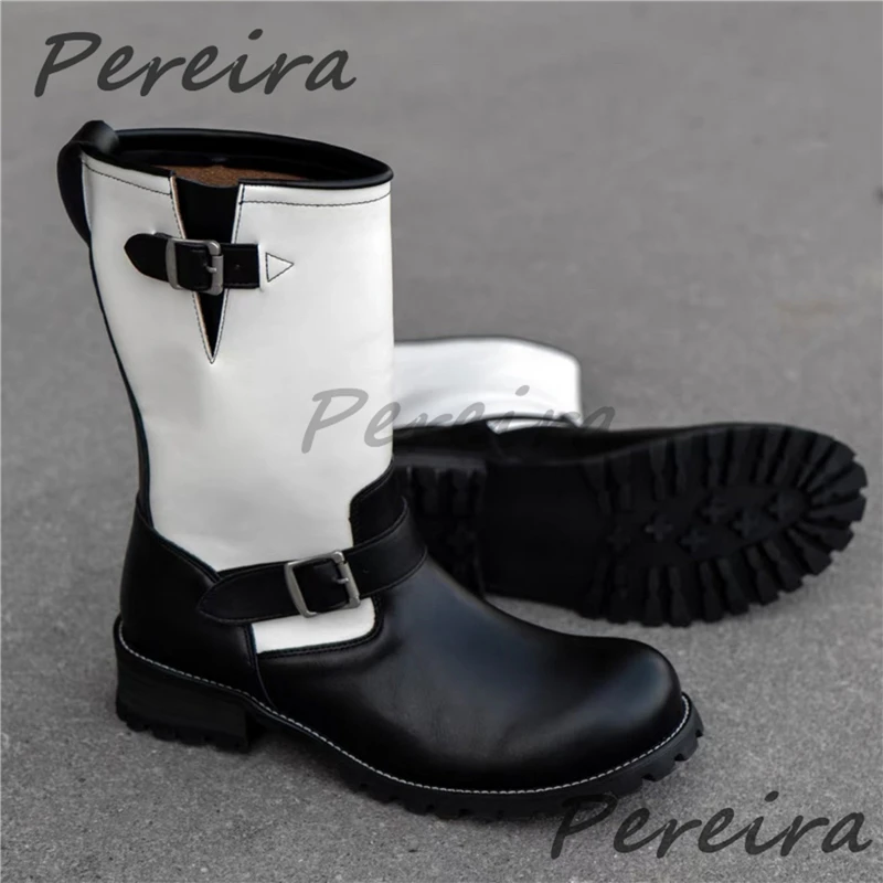 Black White Mixed Colors Leather Chelsea Boots Fashion Belt Buckle Round Toe Slip-On Mid Calf Boots Trend Men's High Top Shoes
Black White Mixed Colors Leather Chelsea Boots Fashion Belt Buckle Round Toe Slip-On Mid Calf Boots Trend Men's High Top Shoes