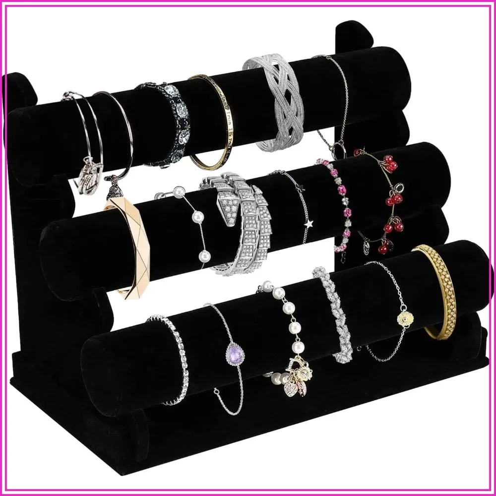 Velvet Bracelet Holder with 3 Tier Rack, Detachable Jewelry Display Stand T-Bar Necklace Storage Organizer for Bangles Watch Bracelets Scrunchies
Velvet Bracelet Holder with 3 Tier Rack, Detachable Jewelry Display Stand T-Bar Necklace Storage Organizer for Bangles Watch Bracelets Scrunchies