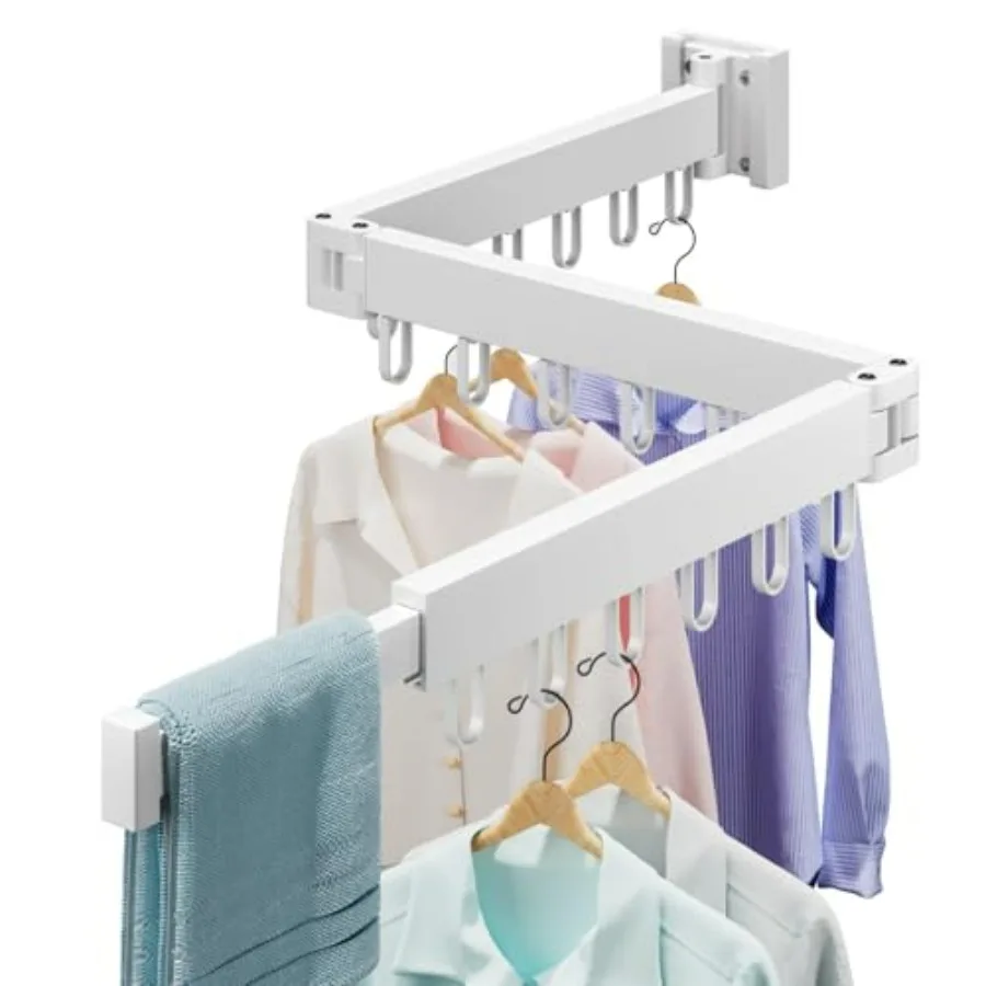 Clothes Drying Rack Wall Mounted, Laundry Drying Rack Collapsible, Foldable and Retractablewith 18 Hooks for Indoor/Outdoor Use
Clothes Drying Rack Wall Mounted, Laundry Drying Rack Collapsible, Foldable and Retractablewith 18 Hooks for Indoor/Outdoor Use