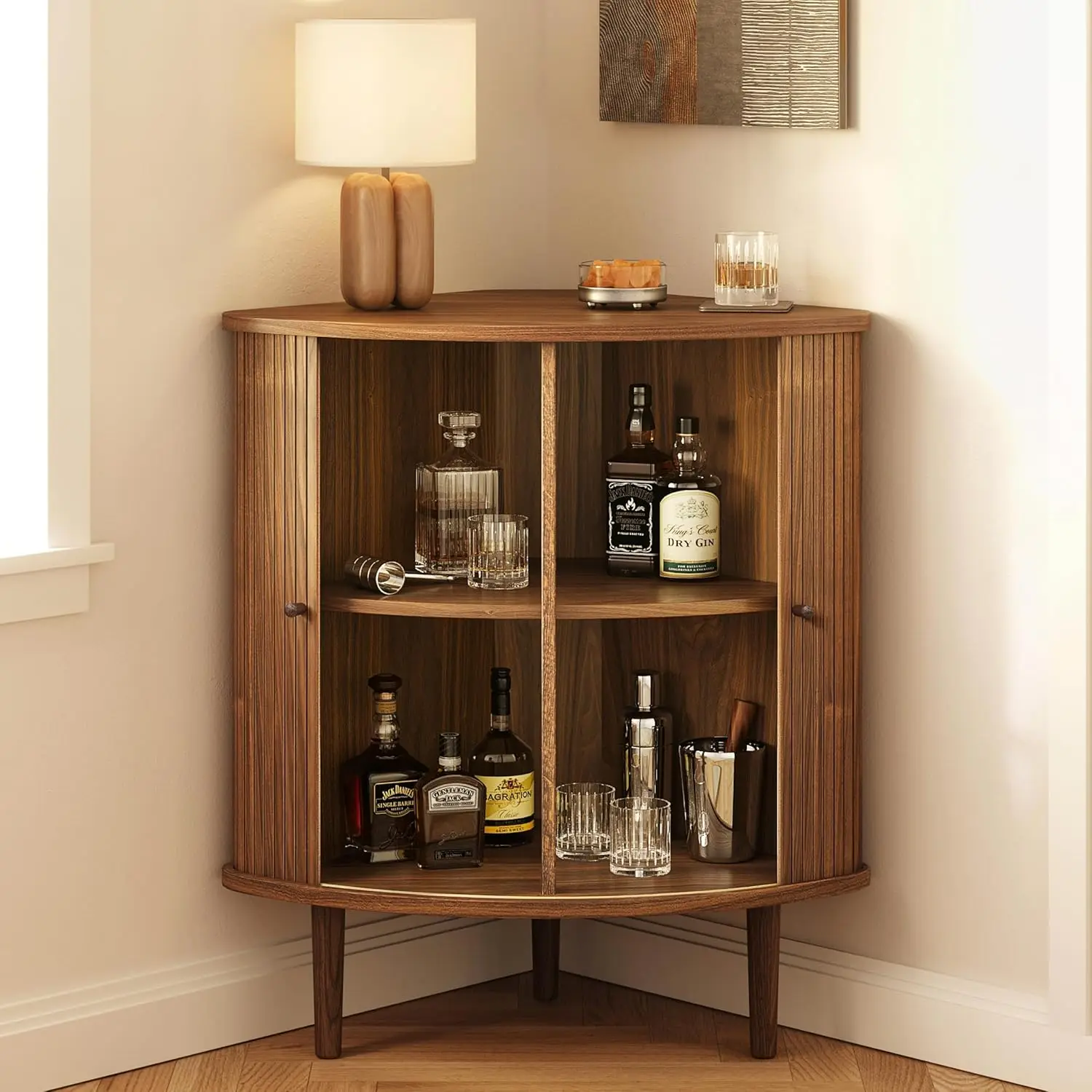 30'' Fluted Corner Bar Cabinet with Sliding Doors, Storage and Adjustable Shelf - Angled Corner Cabinet Kitchen,, Customized
30'' Fluted Corner Bar Cabinet with Sliding Doors, Storage and Adjustable Shelf - Angled Corner Cabinet Kitchen,, Customized