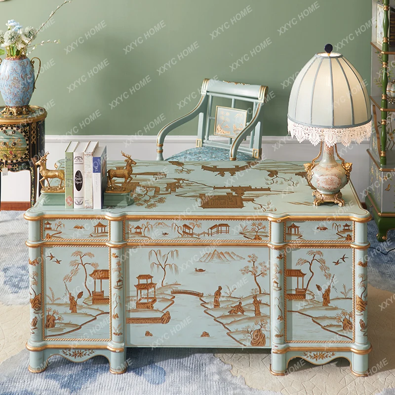 hand-painted desk solid wood luxury national style desk high-end hand-painted book chair
hand-painted desk solid wood luxury national style desk high-end hand-painted book chair