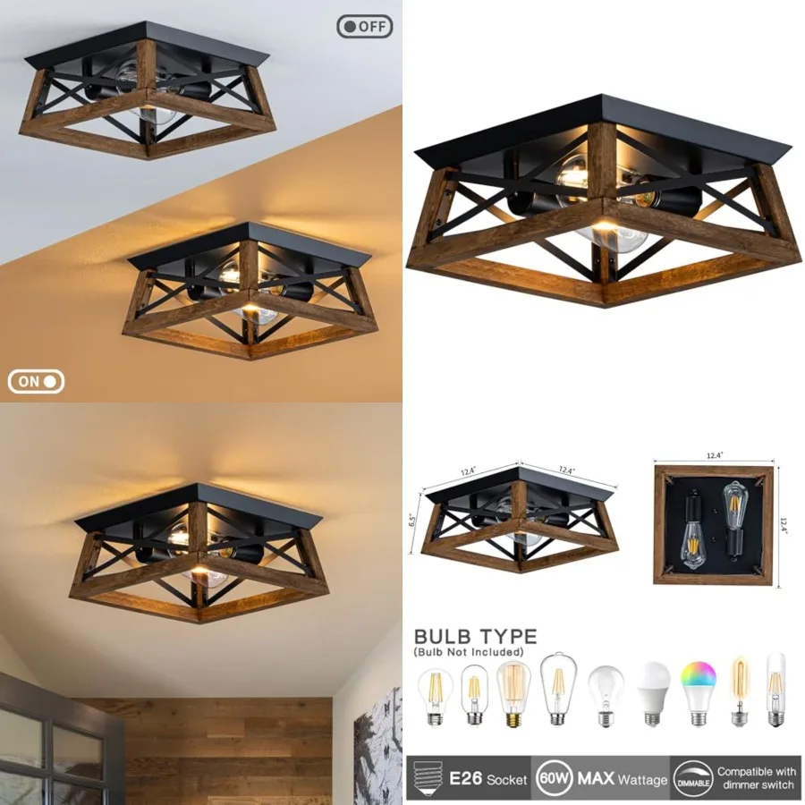 2-Light Farmhouse Light Fixture, Rustic Ceiling Light with Wood and Metal Design, Wood Ceiling Light for Kitchen, Hallway, Entr
2-Light Farmhouse Light Fixture, Rustic Ceiling Light with Wood and Metal Design, Wood Ceiling Light for Kitchen, Hallway, Entr