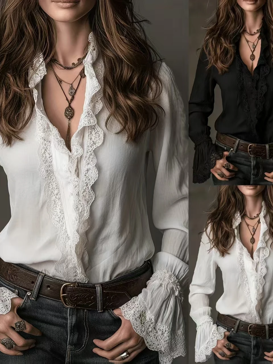 Lace Long Sleeve Women's Shirt Thin Splicing Design Spring Summer New Style Korean Loose Fit Cotton Cardigan No Pocket
Lace Long Sleeve Women's Shirt Thin Splicing Design Spring Summer New Style Korean Loose Fit Cotton Cardigan No Pocket