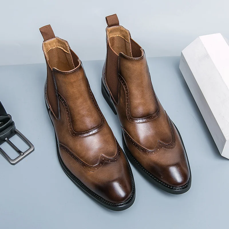 Retro Brown Chelsea Boots Man Quality Pointed-toe Formal Boots Men Comfort High Top Leather Brogue Shoes Men botas de hombre
Retro Brown Chelsea Boots Man Quality Pointed-toe Formal Boots Men Comfort High Top Leather Brogue Shoes Men botas de hombre