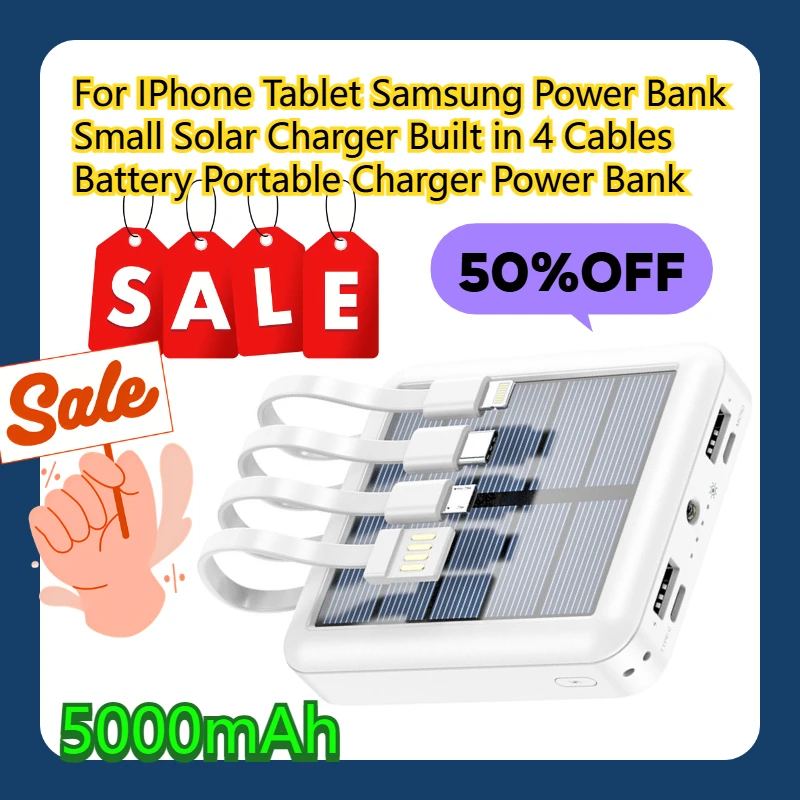 For IPhone Tablet Samsung Power Bank 5000mAh Small Solar Charger Built in 4 Cables Battery Portable Charger Power Bank
For IPhone Tablet Samsung Power Bank 5000mAh Small Solar Charger Built in 4 Cables Battery Portable Charger Power Bank