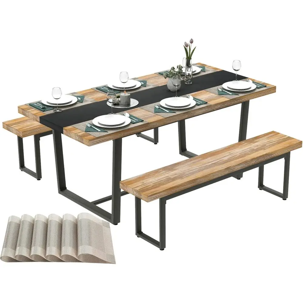 6-8 Seater Industrial Style Dining Table Set with Bench, Black & Brown Finish, 71 Long
6-8 Seater Industrial Style Dining Table Set with Bench, Black & Brown Finish, 71 Long