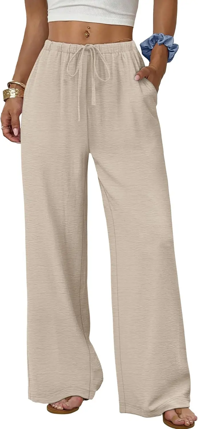 Wide Leg Pants for Women Flowy Palazzo Drawstring Elastic Waist Trousers with Pockets Summer Beach Vacation Clothes
Wide Leg Pants for Women Flowy Palazzo Drawstring Elastic Waist Trousers with Pockets Summer Beach Vacation Clothes