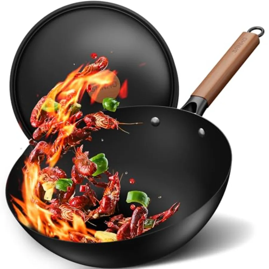 12.6"/32cm Carbon Steel Wok Pan, 5QT Nonstick Wok with Lid, No Seasoning Required and 0 Coating, Compatible with All Cooktops a
12.6"/32cm Carbon Steel Wok Pan, 5QT Nonstick Wok with Lid, No Seasoning Required and 0 Coating, Compatible with All Cooktops a