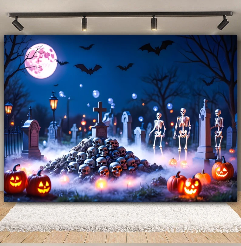 Halloween Backdrop Horror Moon Night Castle Graveyard Witch Bat Pumpkin Scary Cemetery Skeleton Halloween Photography Background
Halloween Backdrop Horror Moon Night Castle Graveyard Witch Bat Pumpkin Scary Cemetery Skeleton Halloween Photography Background