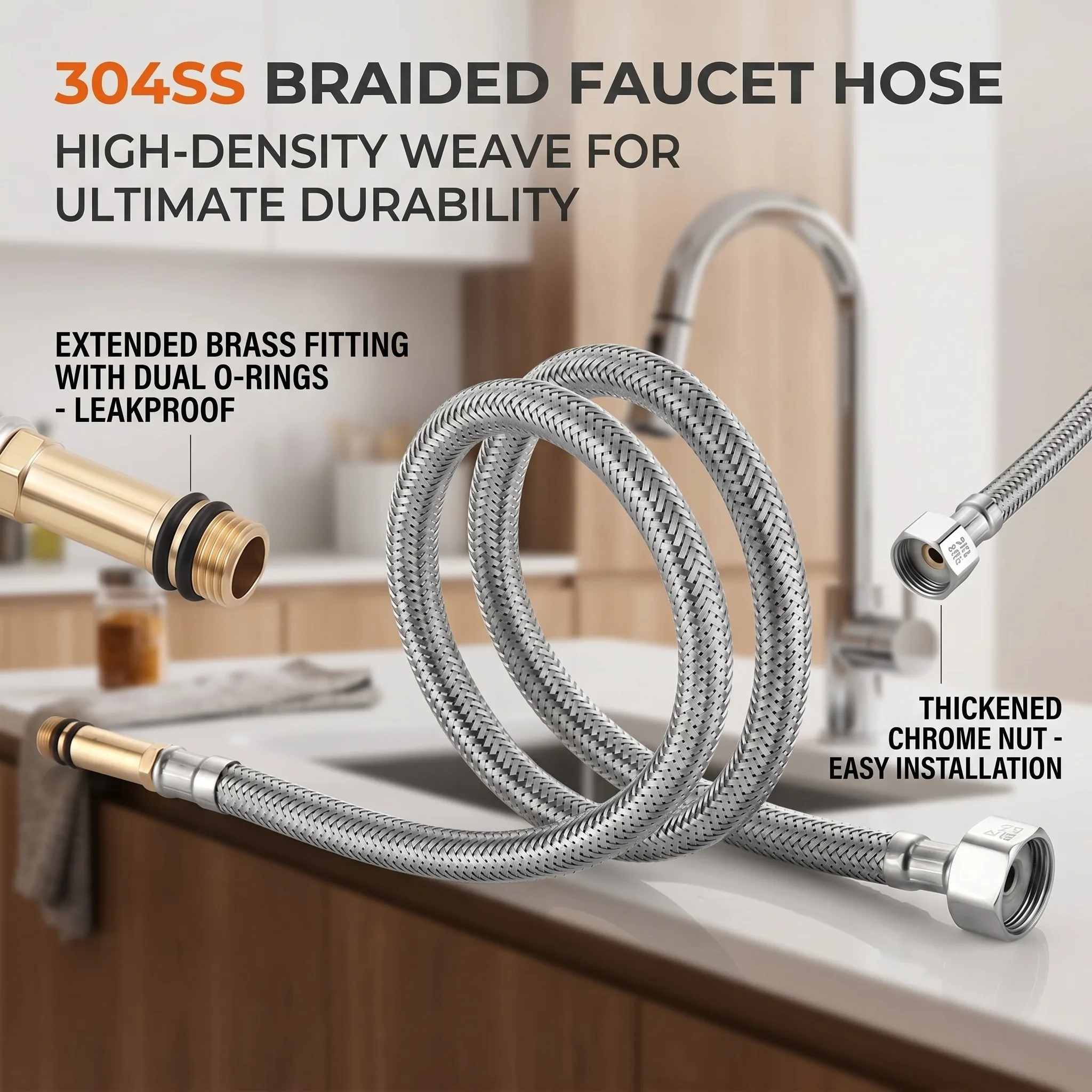 304 Stainless Steel Braided Anti-Burst Water Inlet Hose, Hot/Cold Pointed Tip Faucet Connector for Sink Basin, Universal Hose
304 Stainless Steel Braided Anti-Burst Water Inlet Hose, Hot/Cold Pointed Tip Faucet Connector for Sink Basin, Universal Hose