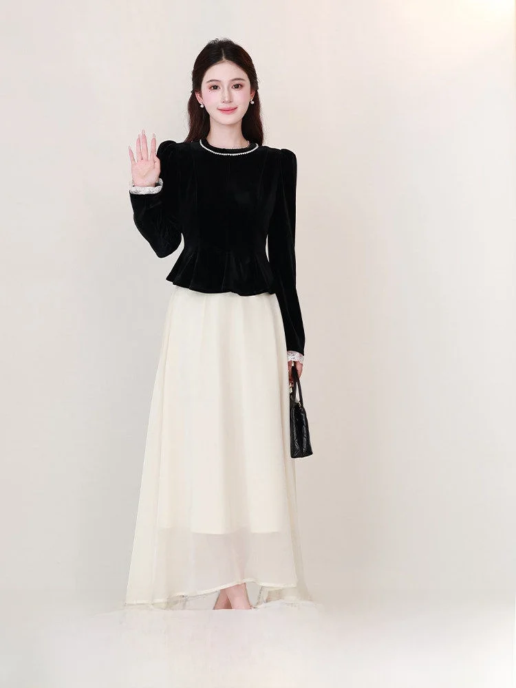 LILI French Sle Velvet Top And Tulle Skirt Two-Piece Set Retro Spring Collection for Women Aged 25-35 Long Sve round Ne
LILI French Sle Velvet Top And Tulle Skirt Two-Piece Set Retro Spring Collection for Women Aged 25-35 Long Sve round Ne