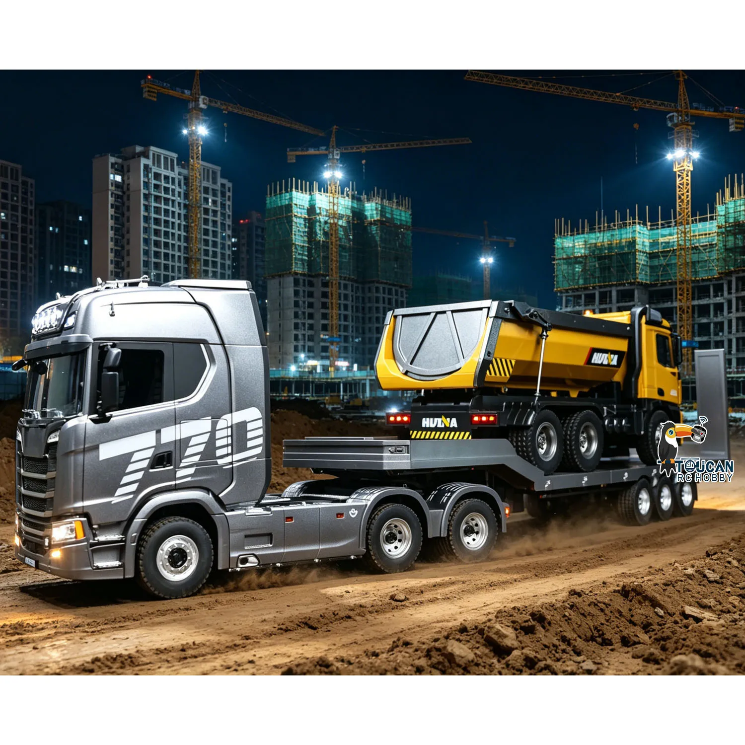 Радиоуправляемый тягач Toy 770S 1/18 с полуприцепом-платформой, электрическими опорными ножками, выдвижной платформой, пультом управления, RTR, со светом
Радиоуправляемый тягач Toy 770S 1/18 с полуприцепом-платформой, электрическими опорными ножками, выдвижной платформой, пультом управления, RTR, со светом