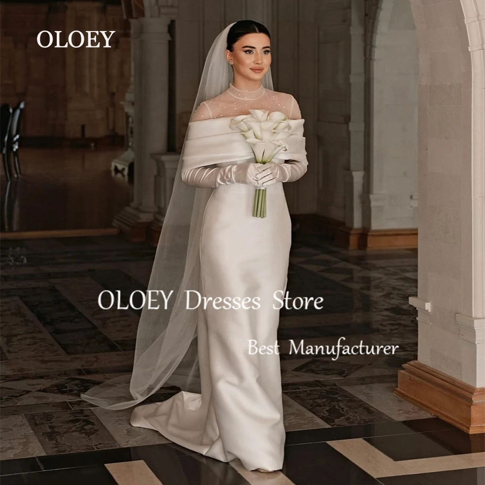 OLOEY Modest Arabic Ivory Mermaid Wedding Dress High Neck Long Bridal Gown Off Shoulder Custom Made Floor Length
OLOEY Modest Arabic Ivory Mermaid Wedding Dress High Neck Long Bridal Gown Off Shoulder Custom Made Floor Length